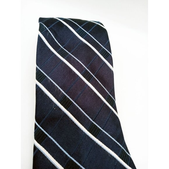 Tommy Hilfiger Mens Vintage Plaid Striped Necktie Navy & White Stripes Classic - Picture 4 of 16